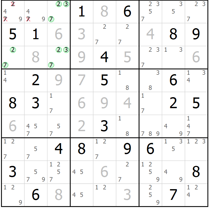 Position des candidats pour la solution de la Gr 39 page 42 du magazine de sudoku Maestro n° 102