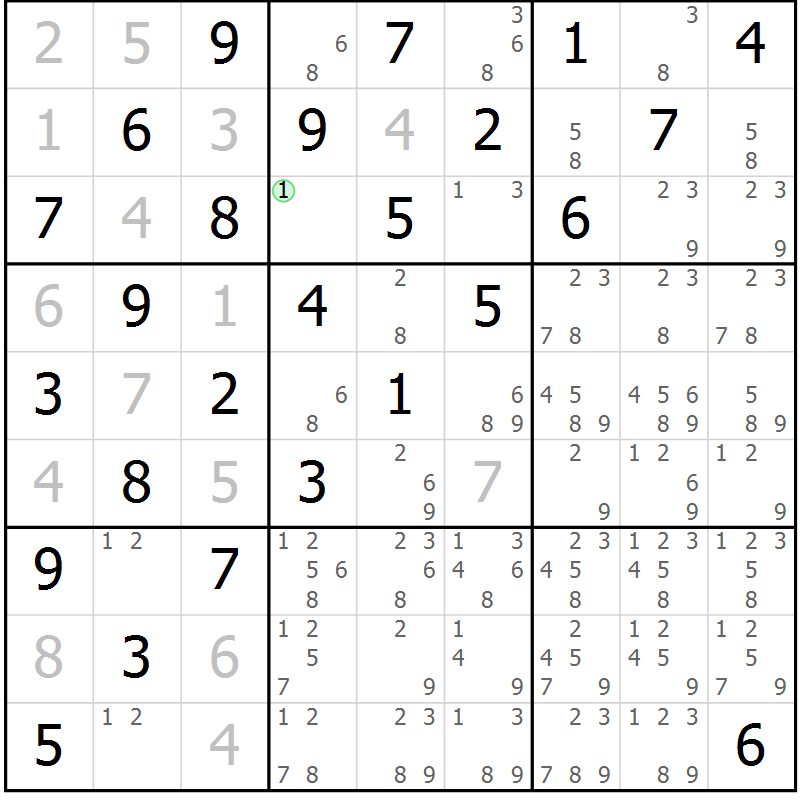 Position des candidats pour la solution de la Gr 4 page 7 du magazine de sudoku Maestro n° 102