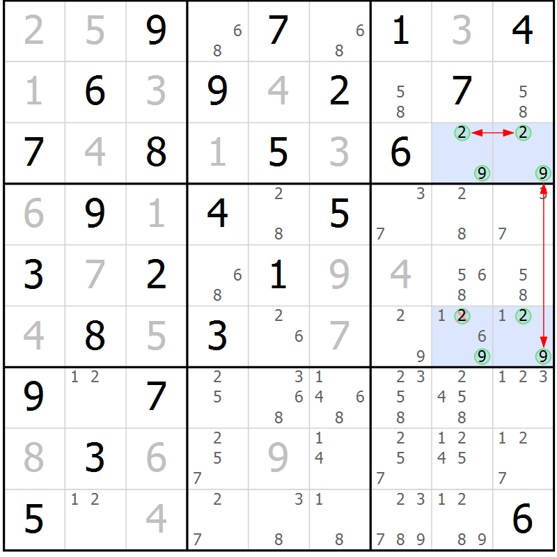 Position des candidats pour la solution de la Gr 4 page 7 du magazine de sudoku Maestro n° 102