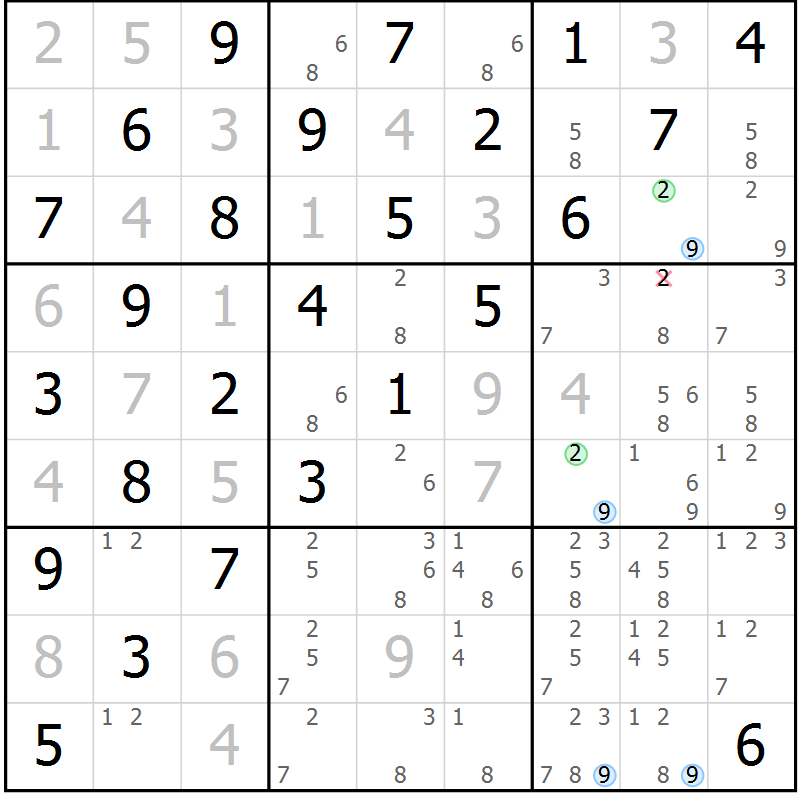 Position des candidats pour la solution de la Gr 4 page 7 du magazine de sudoku Maestro n° 102