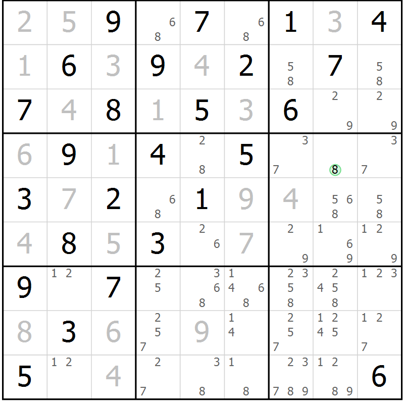 Position des candidats pour la solution de la Gr 4 page 7 du magazine de sudoku Maestro n° 102