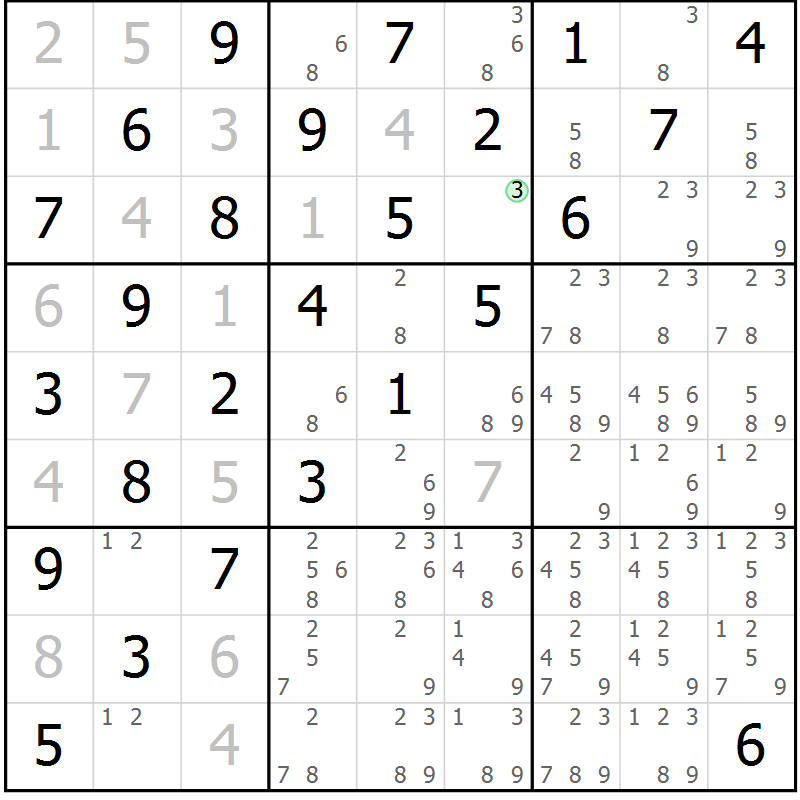 Position des candidats pour la solution de la Gr 4 page 7 du magazine de sudoku Maestro n° 102