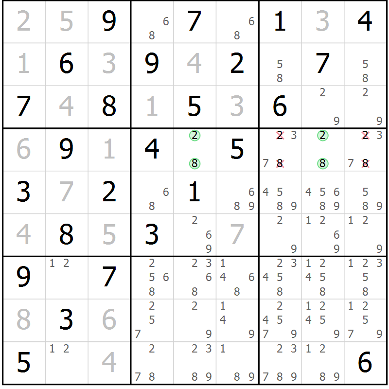 Position des candidats pour la solution de la Gr 4 page 7 du magazine de sudoku Maestro n° 102