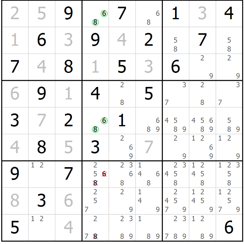 Position des candidats pour la solution de la Gr 4 page 7 du magazine de sudoku Maestro n° 102