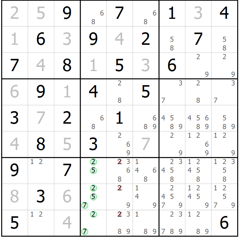 Position des candidats pour la solution de la Gr 4 page 7 du magazine de sudoku Maestro n° 102