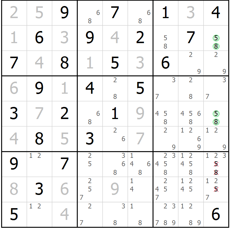 Position des candidats pour la solution de la Gr 4 page 7 du magazine de sudoku Maestro n° 102