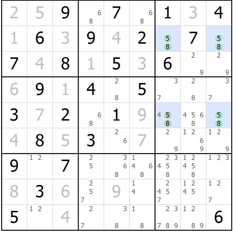 Position des candidats pour la solution de la Gr 4 page 7 du magazine de sudoku Maestro n° 102