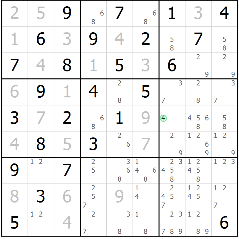 Position des candidats pour la solution de la Gr 4 page 7 du magazine de sudoku Maestro n° 102