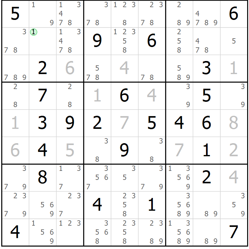 Position des candidats pour la solution de la Gr 40 page 43 du magazine de sudoku Maestro n° 102