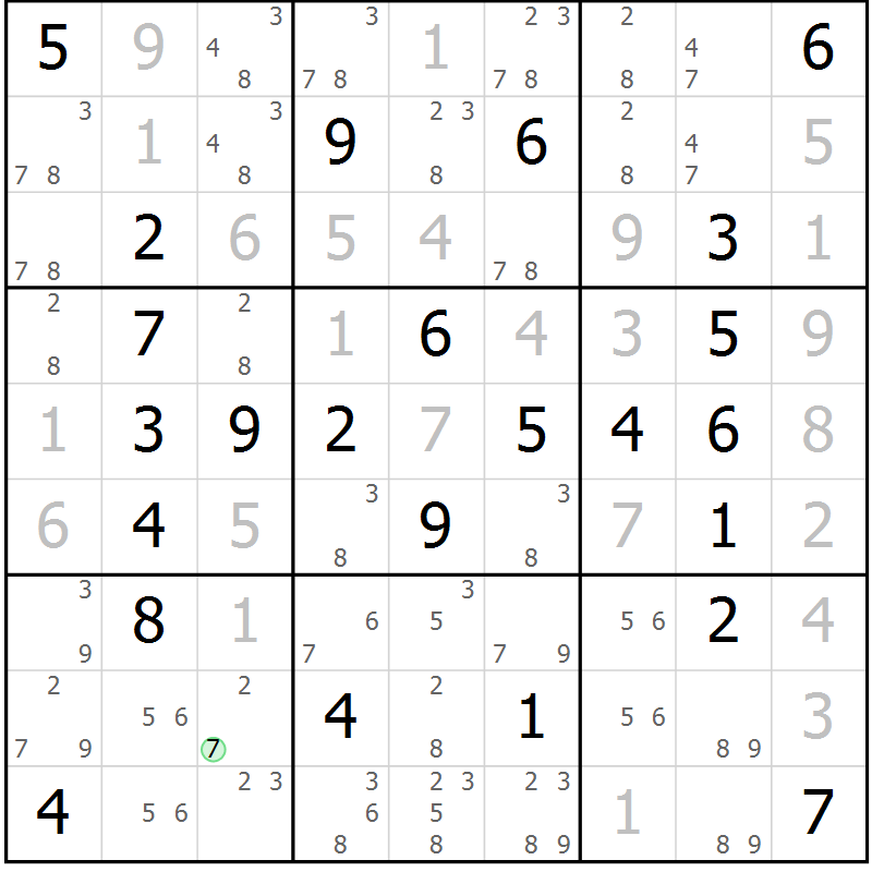Position des candidats pour la solution de la Gr 40 page 43 du magazine de sudoku Maestro n° 102