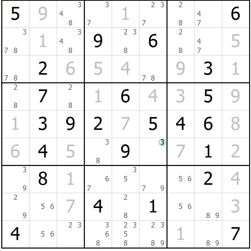 Position des candidats pour la solution de la Gr 40 page 43 du magazine de sudoku Maestro n° 102