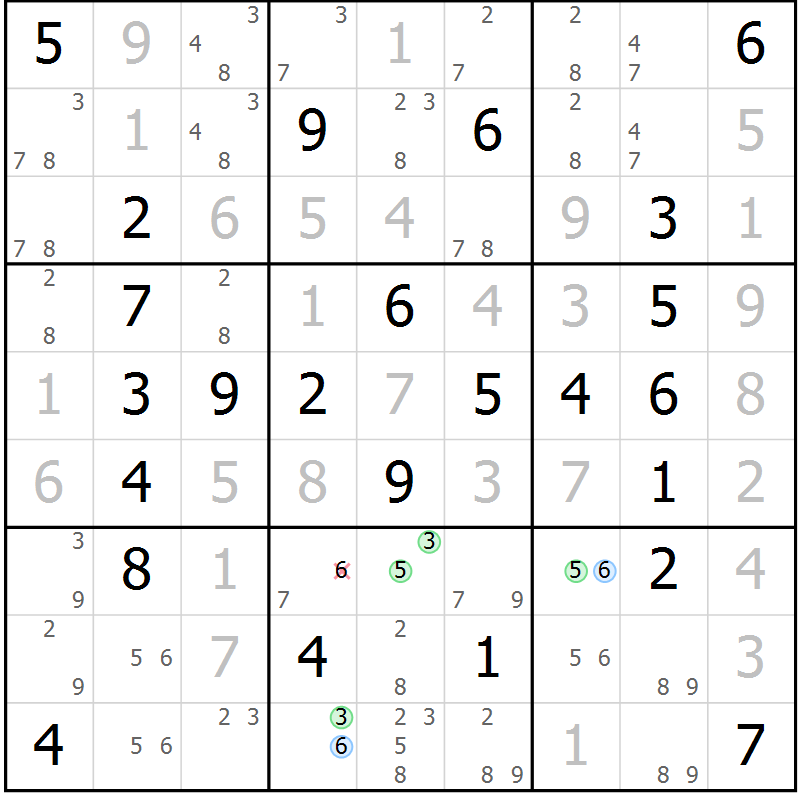Position des candidats pour la solution de la Gr 40 page 43 du magazine de sudoku Maestro n° 102