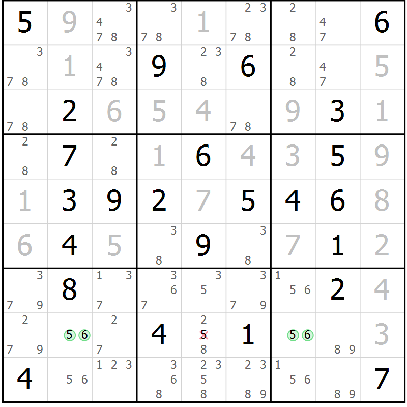 Position des candidats pour la solution de la Gr 40 page 43 du magazine de sudoku Maestro n° 102