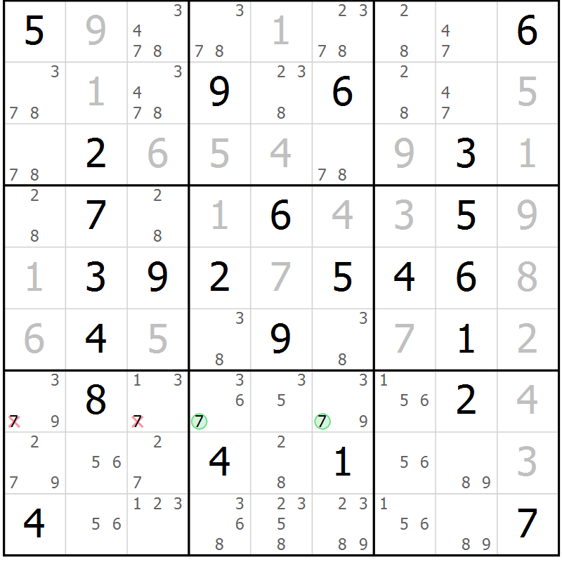 Position des candidats pour la solution de la Gr 40 page 43 du magazine de sudoku Maestro n° 102