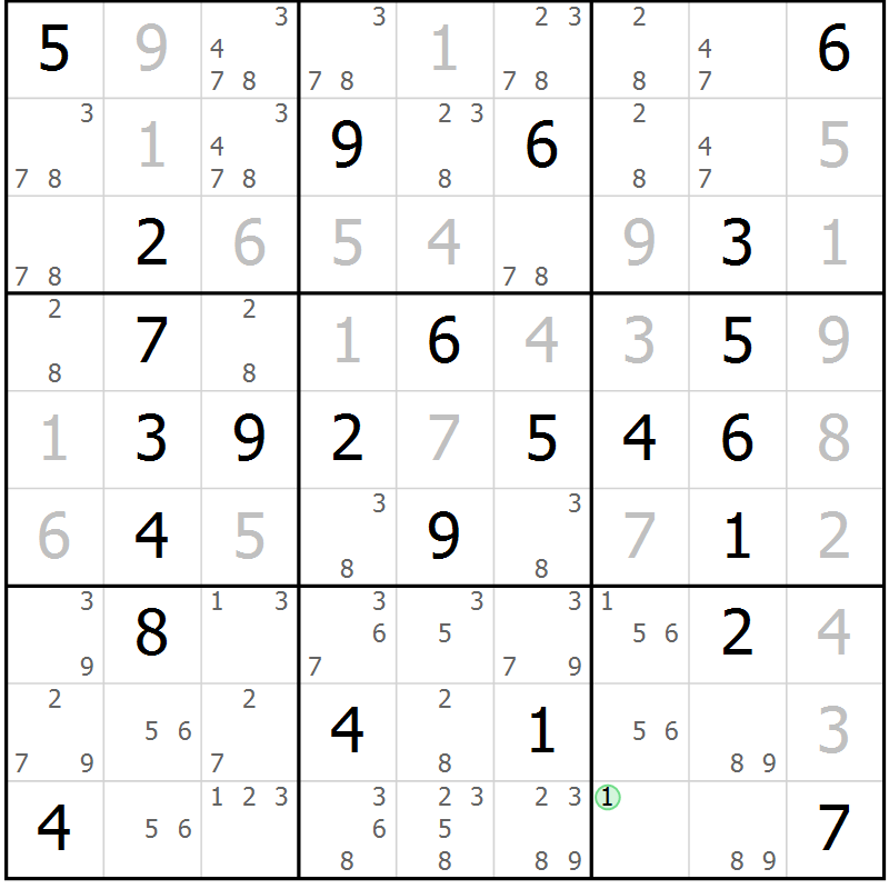 Position des candidats pour la solution de la Gr 40 page 43 du magazine de sudoku Maestro n° 102