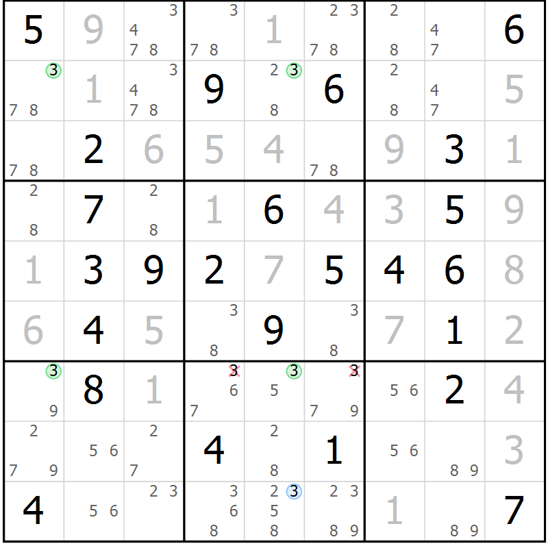 Position des candidats pour la solution de la Gr 40 page 43 du magazine de sudoku Maestro n° 102