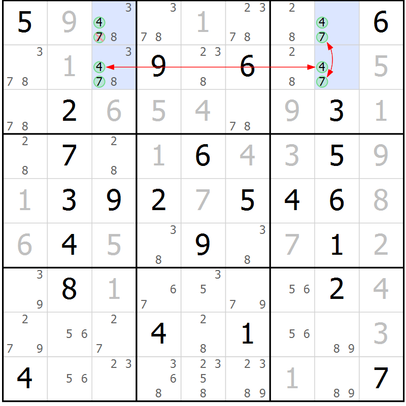 Position des candidats pour la solution de la Gr 40 page 43 du magazine de sudoku Maestro n° 102