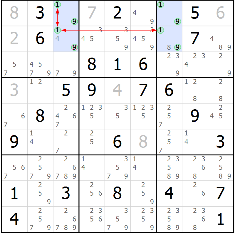 Position des candidats pour la solution de la Gr 41 page 44 du magazine de sudoku Maestro n° 102