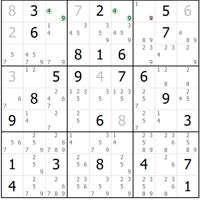 Position des candidats pour la solution de la Gr 41 page 44 du magazine de sudoku Maestro n° 102