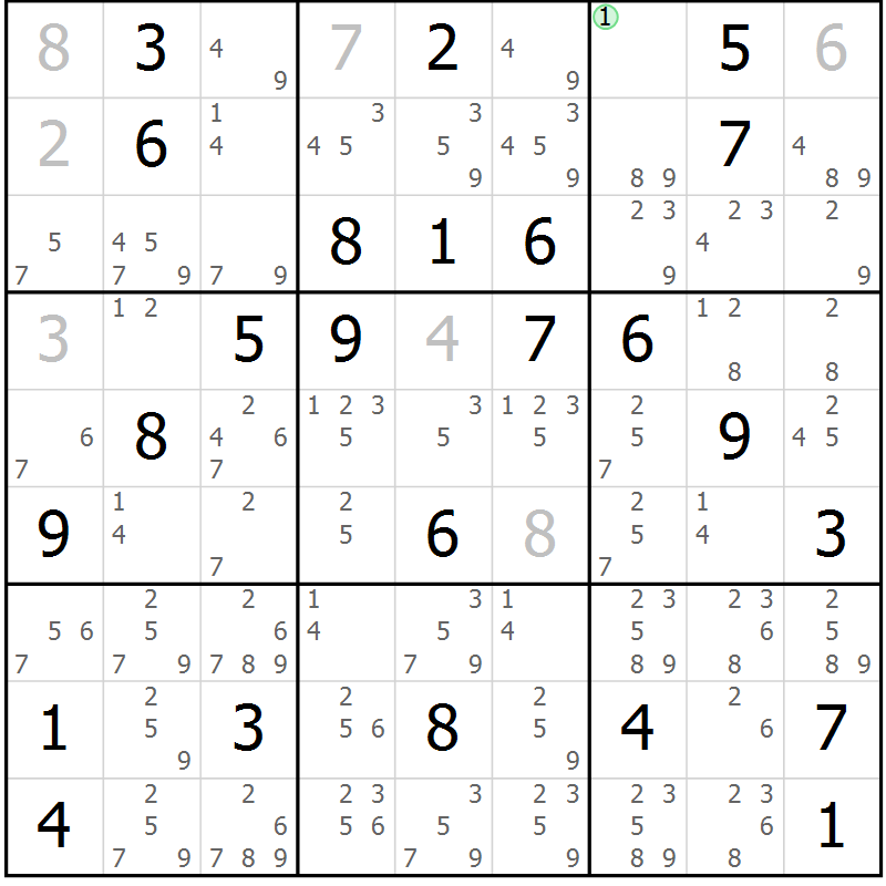 Position des candidats pour la solution de la Gr 41 page 44 du magazine de sudoku Maestro n° 102