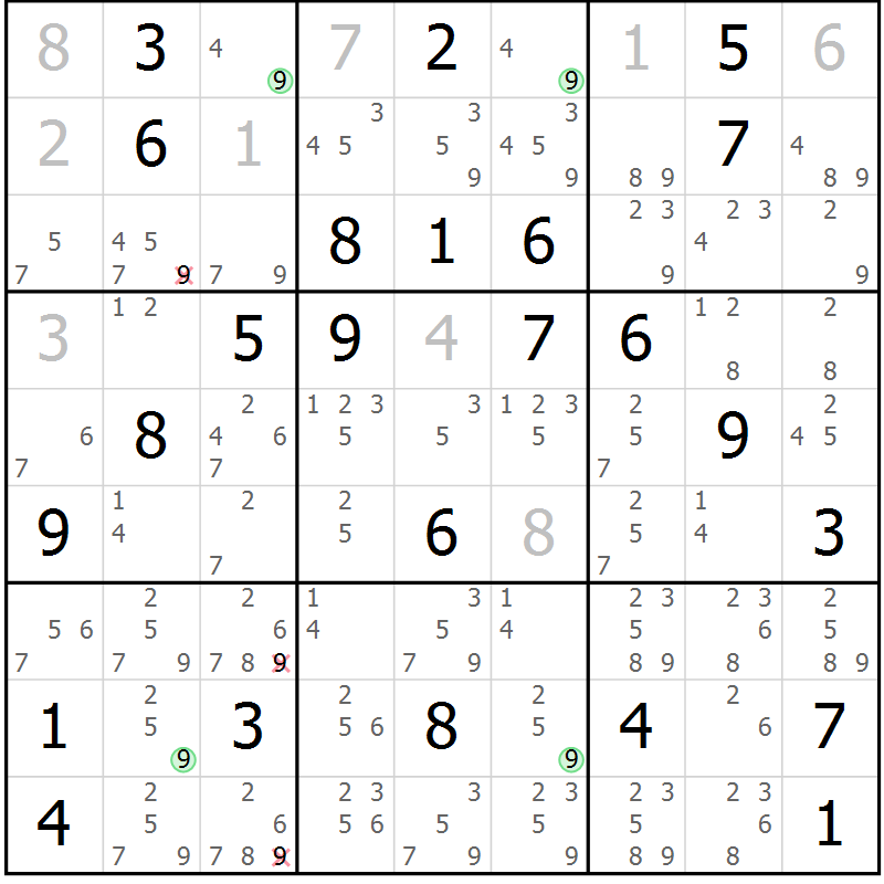 Position des candidats pour la solution de la Gr 41 page 44 du magazine de sudoku Maestro n° 102