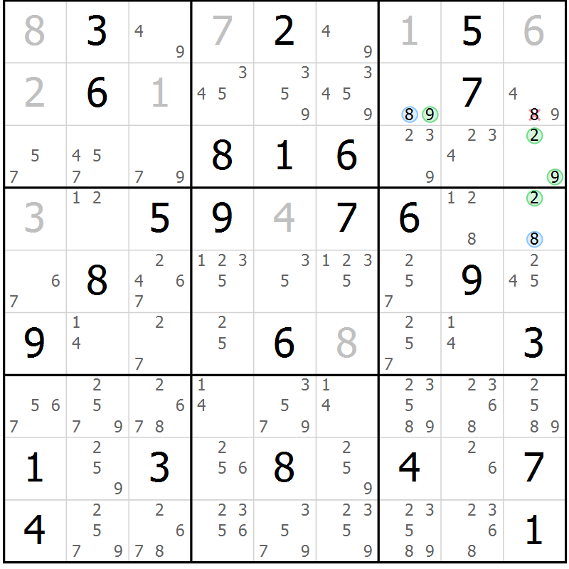 Position des candidats pour la solution de la Gr 41 page 44 du magazine de sudoku Maestro n° 102