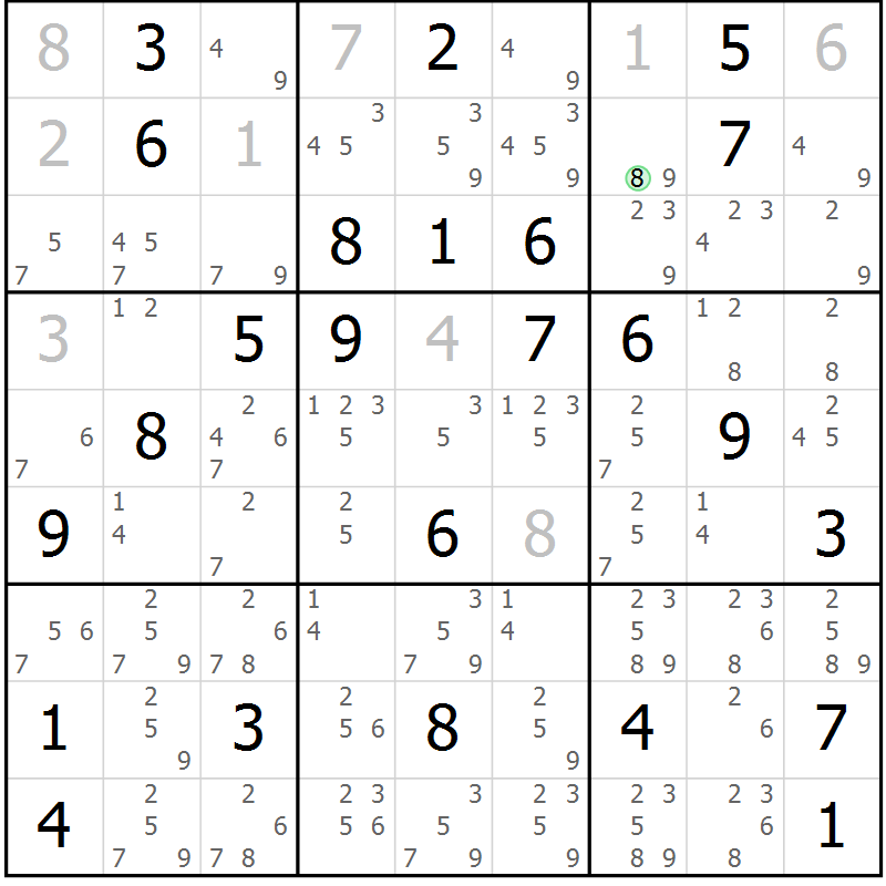Position des candidats pour la solution de la Gr 41 page 44 du magazine de sudoku Maestro n° 102
