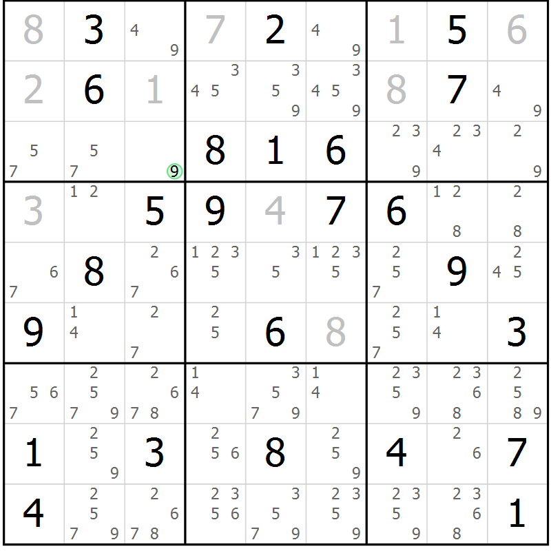 Position des candidats pour la solution de la Gr 41 page 44 du magazine de sudoku Maestro n° 102