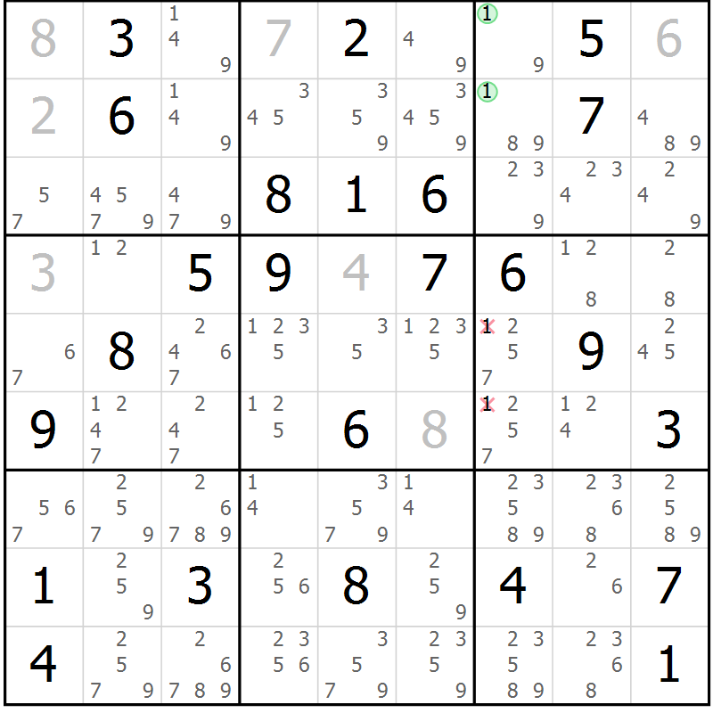Position des candidats pour la solution de la Gr 41 page 44 du magazine de sudoku Maestro n° 102