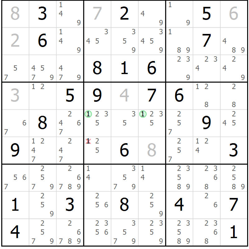 Position des candidats pour la solution de la Gr 41 page 44 du magazine de sudoku Maestro n° 102