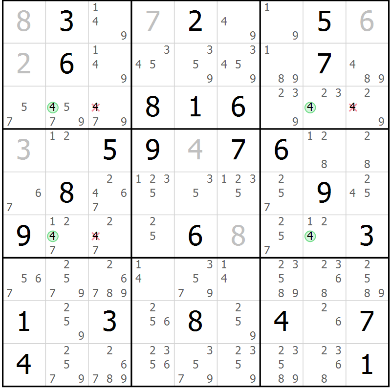 Position des candidats pour la solution de la Gr 41 page 44 du magazine de sudoku Maestro n° 102