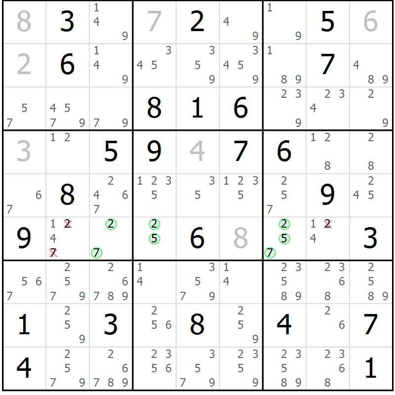 Position des candidats pour la solution de la Gr 41 page 44 du magazine de sudoku Maestro n° 102