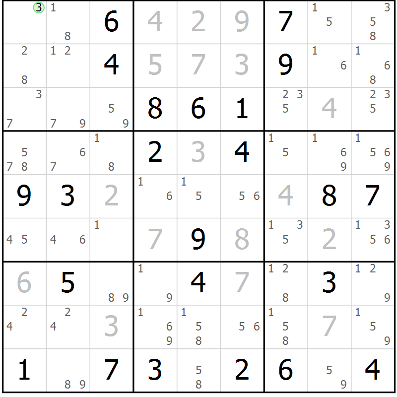 Position des candidats pour la solution de la Gr 42 page 45 du magazine de sudoku Maestro n° 102