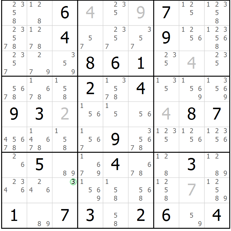 Position des candidats pour la solution de la Gr 42 page 45 du magazine de sudoku Maestro n° 102
