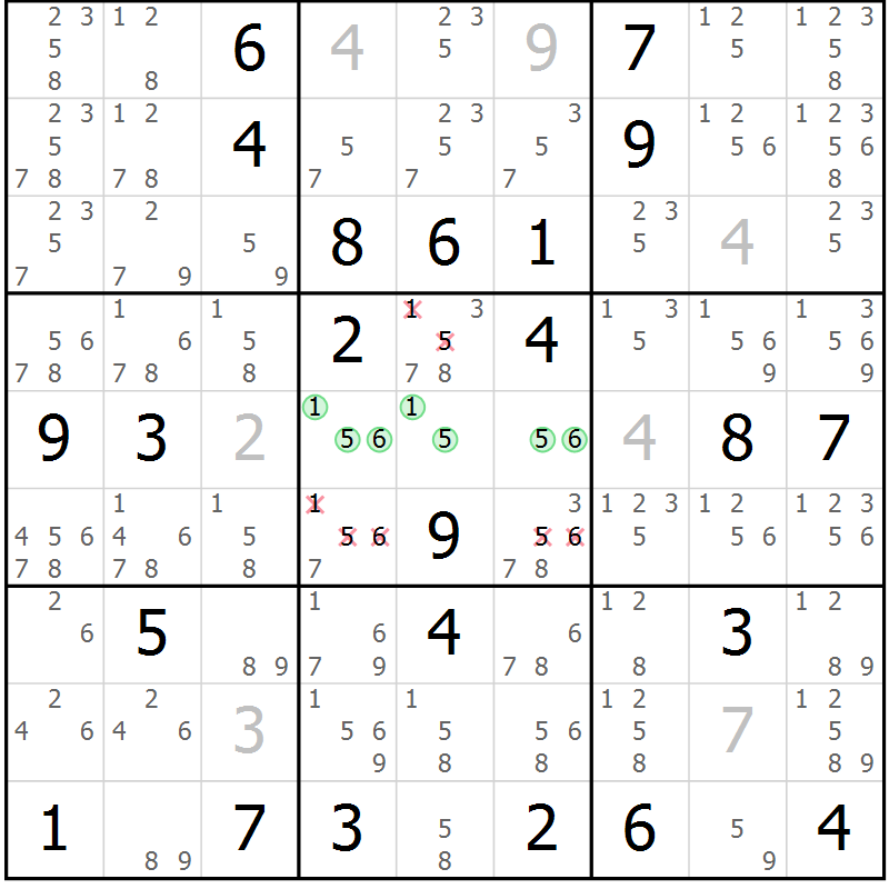Position des candidats pour la solution de la Gr 42 page 45 du magazine de sudoku Maestro n° 102