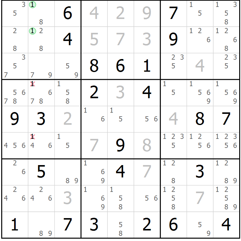 Position des candidats pour la solution de la Gr 42 page 45 du magazine de sudoku Maestro n° 102