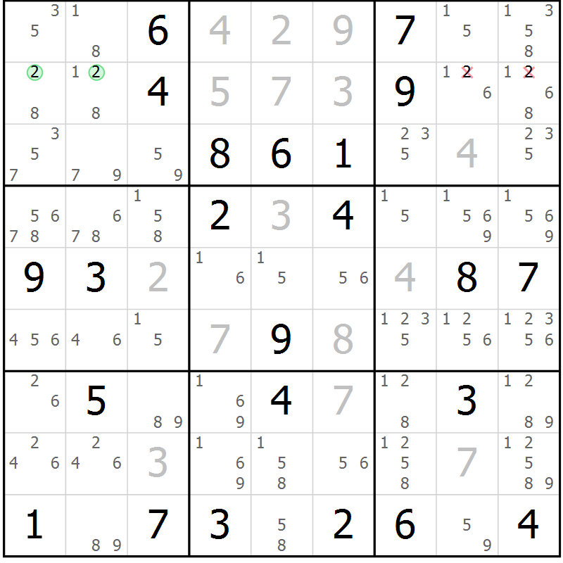 Position des candidats pour la solution de la Gr 42 page 45 du magazine de sudoku Maestro n° 102