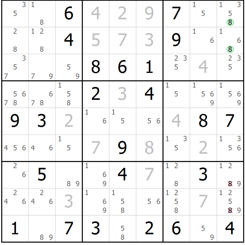 Position des candidats pour la solution de la Gr 42 page 45 du magazine de sudoku Maestro n° 102