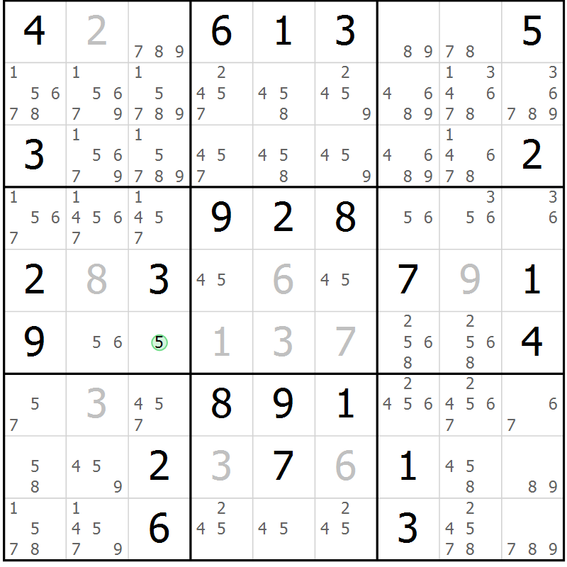 Position des candidats pour la solution de la Gr 43 page 46 du magazine de sudoku Maestro n° 102