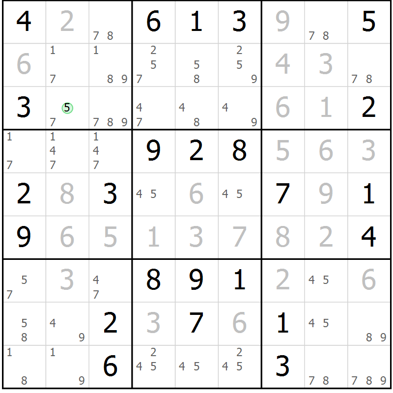 Position des candidats pour la solution de la Gr 43 page 46 du magazine de sudoku Maestro n° 102