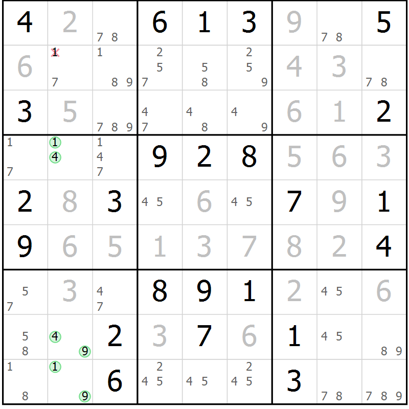 Position des candidats pour la solution de la Gr 43 page 46 du magazine de sudoku Maestro n° 102