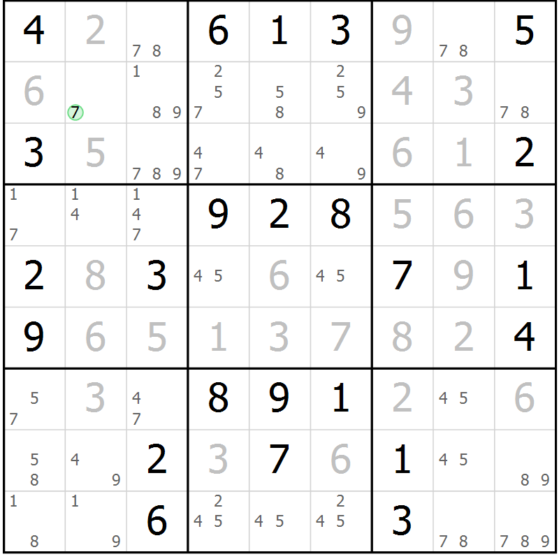 Position des candidats pour la solution de la Gr 43 page 46 du magazine de sudoku Maestro n° 102