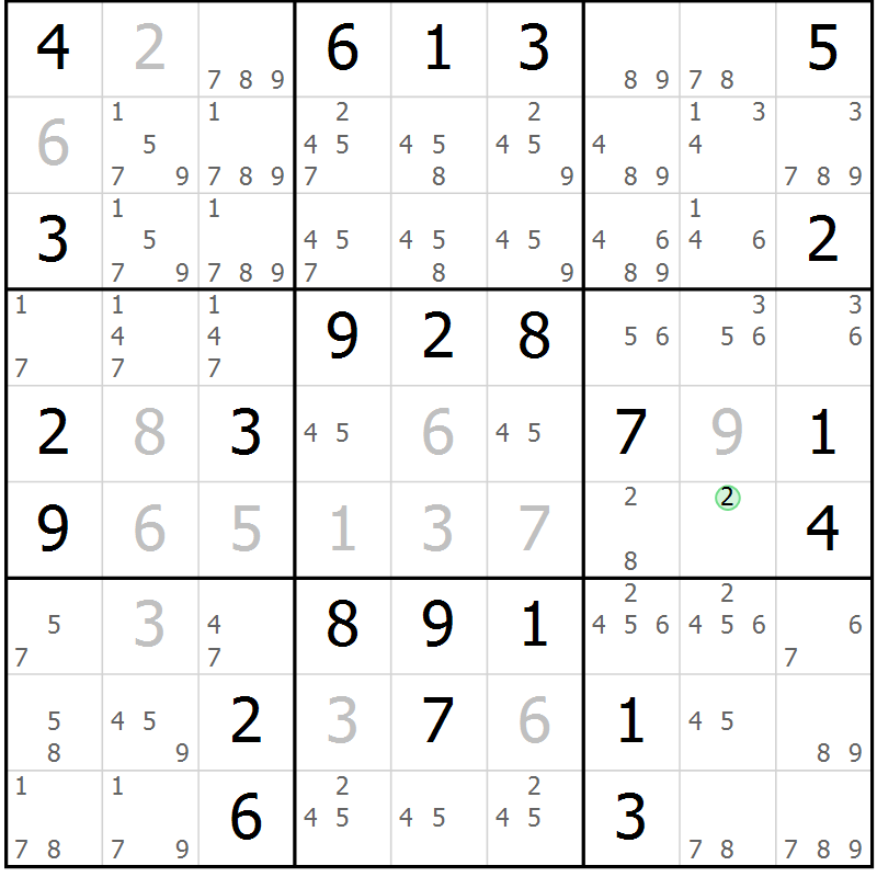 Position des candidats pour la solution de la Gr 43 page 46 du magazine de sudoku Maestro n° 102
