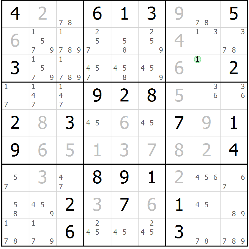 Position des candidats pour la solution de la Gr 43 page 46 du magazine de sudoku Maestro n° 102