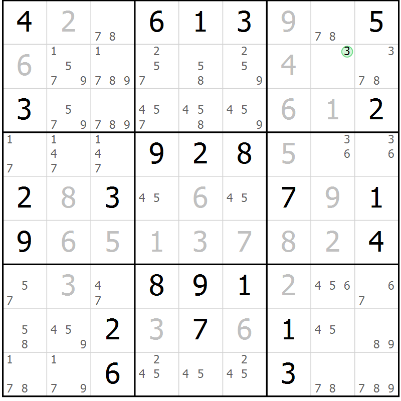 Position des candidats pour la solution de la Gr 43 page 46 du magazine de sudoku Maestro n° 102