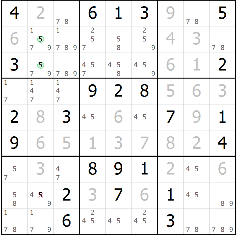 Position des candidats pour la solution de la Gr 43 page 46 du magazine de sudoku Maestro n° 102