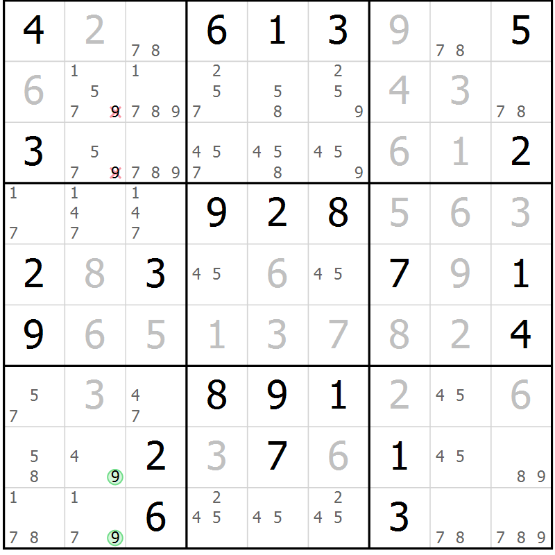 Position des candidats pour la solution de la Gr 43 page 46 du magazine de sudoku Maestro n° 102