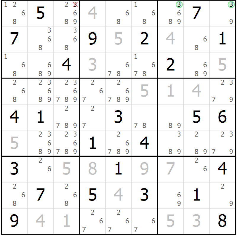Position des candidats pour la solution de la Gr 44 page 47 du magazine de sudoku Maestro n° 102