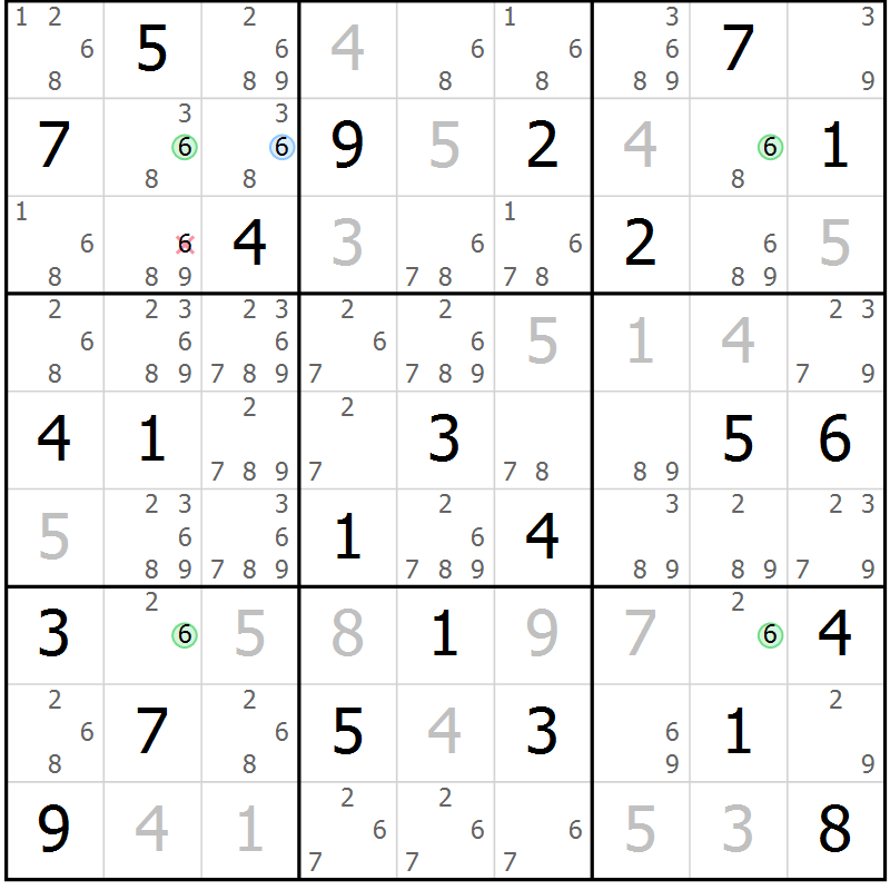 Position des candidats pour la solution de la Gr 44 page 47 du magazine de sudoku Maestro n° 102
