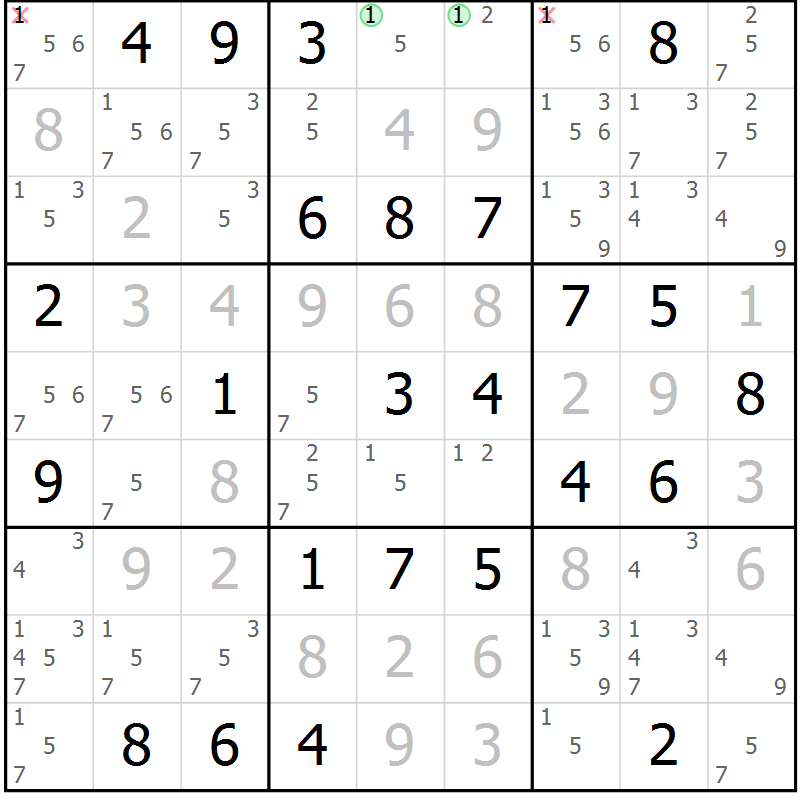 Position des candidats pour la solution de la Gr 45 page 48 du magazine de sudoku Maestro n° 102